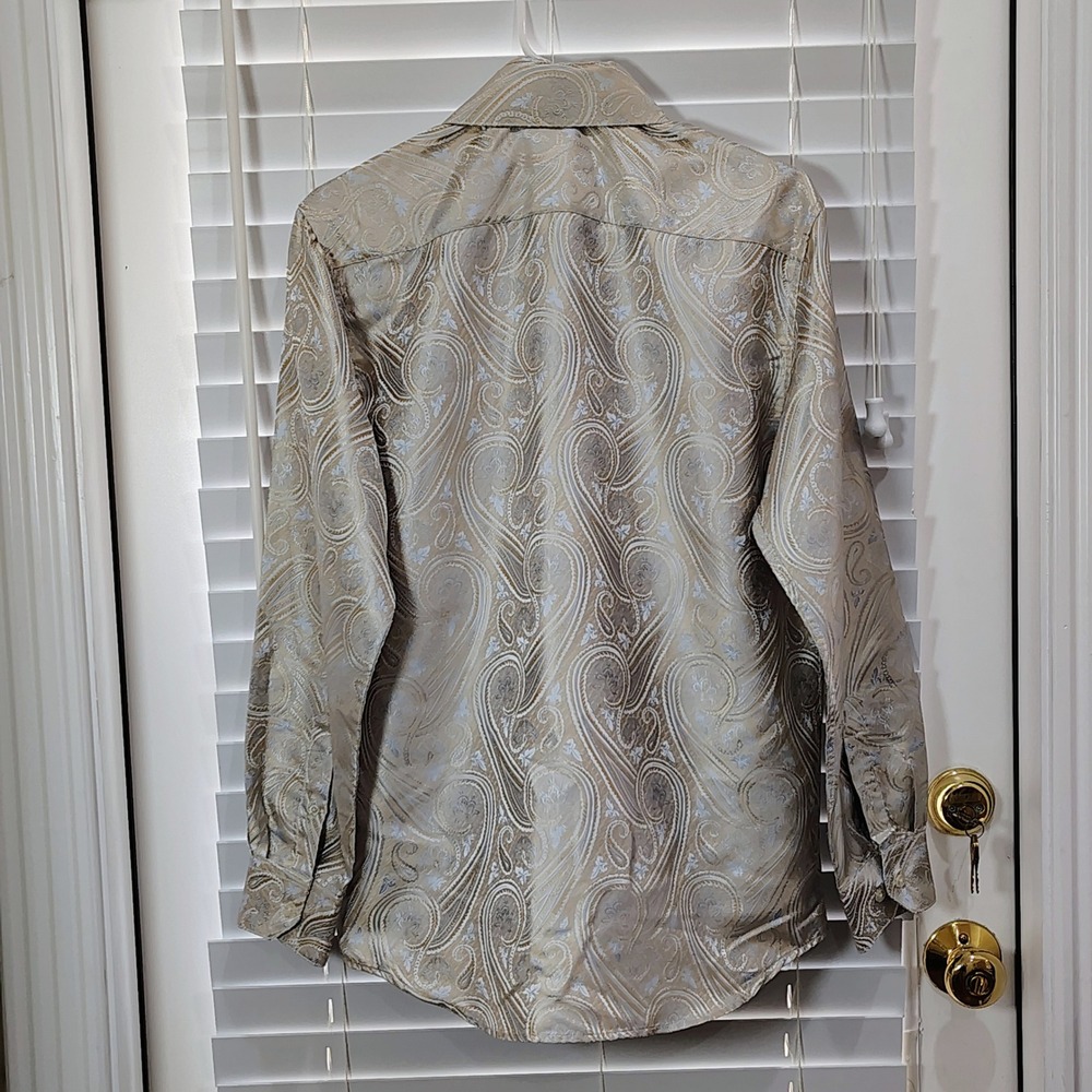 Paisley Dress Shirt Mens M Gold Blue Formal Wedding Groom Prom HOCO Event - Picture 2 of 5